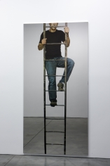Michelangelo Pistoletto,&nbsp;Uomo che sale la scala a pioli (Man climbing the ladder),&nbsp;2008, silkscreen print on mirror-polished stainless steel,&nbsp;98 3/8 x 49 1/4 inches