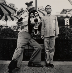 Tseng Kwong Chi,&nbsp;Disneyland, CA,&nbsp;1979, vintage gelatin silver print, 36 x 36 inches&nbsp;