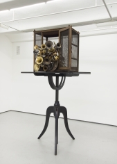 Radcliffe Bailey, If Bells Could Talk, 2015, wood, trumpets, and trombones, 116 &frac12; &times; 56 &times; 57 in.
